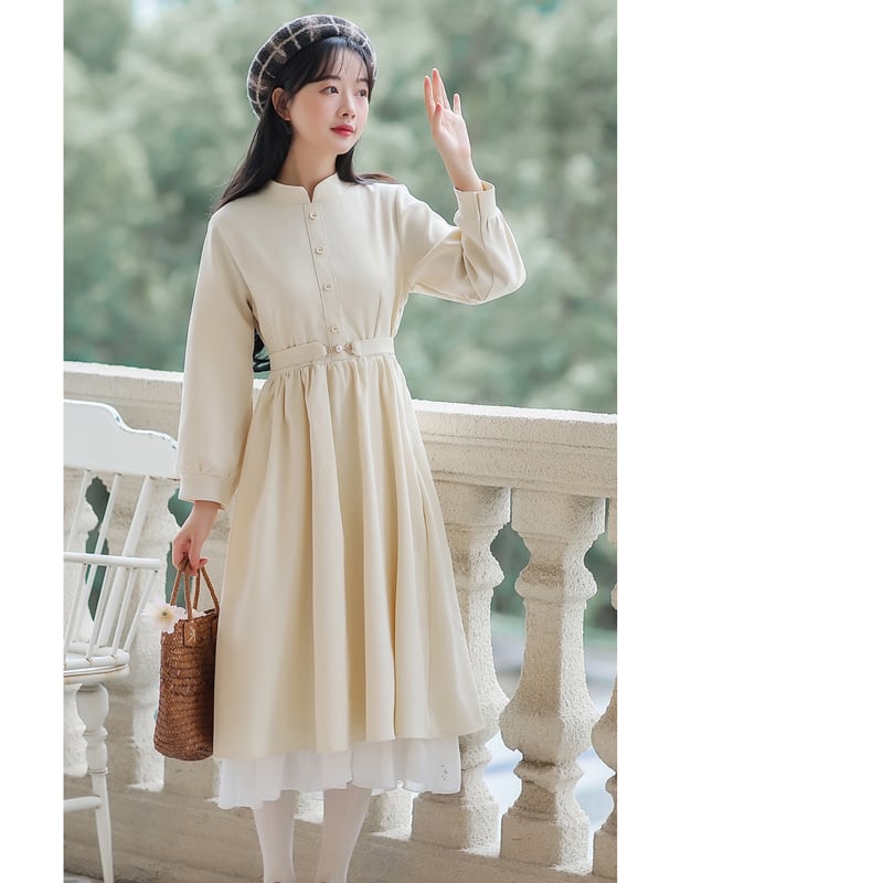 [Han Xuanwei Series]★China style dress★Stand neck literary style Spring clothes Autumn clothes Plain Cute S M L XL