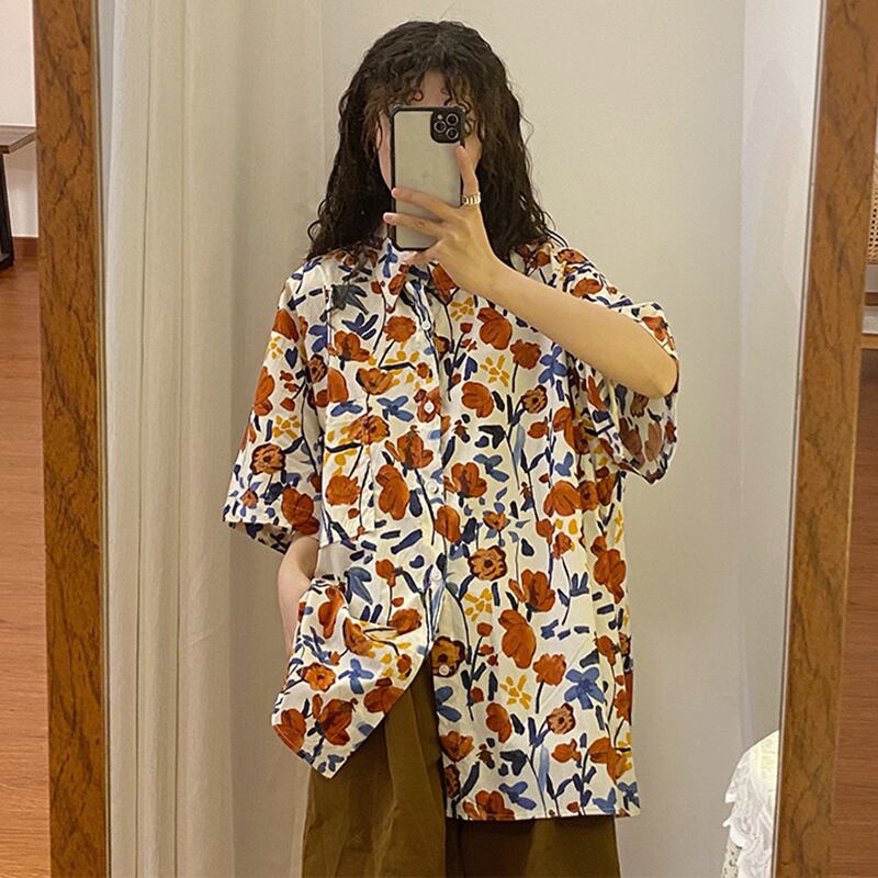 [UATONLINE Series]★Shirt★ Short sleeve or long sleeve floral pattern tops unisex men's summer clothes fashion easy to match