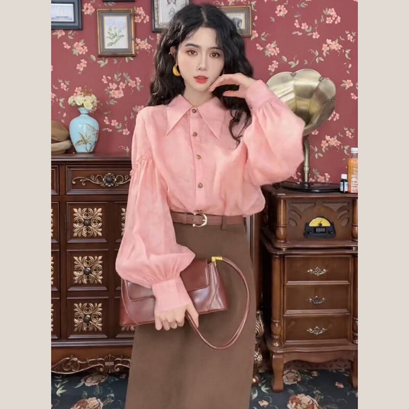 [Misslin Fashion Series]★Setup Single Order★ Shirt or Skirt Pink Coffee Color Retro Date