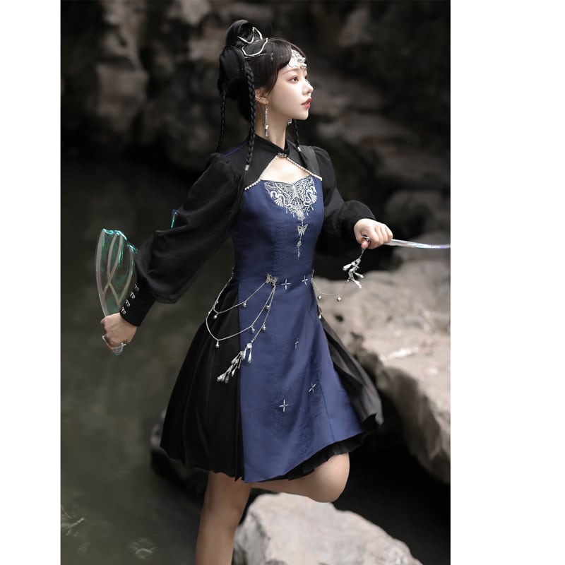 [Dust Smoke Cloud Dream---Butterfly Series] ★Chinese style dress★ Switching long sleeve Chinese clothes Events Date Photo Shooting Casual Wear SML