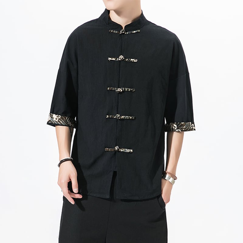 [Go Doki Series] ★China style shirt★ 3color tops unisex men's large size black black improved Tang suit