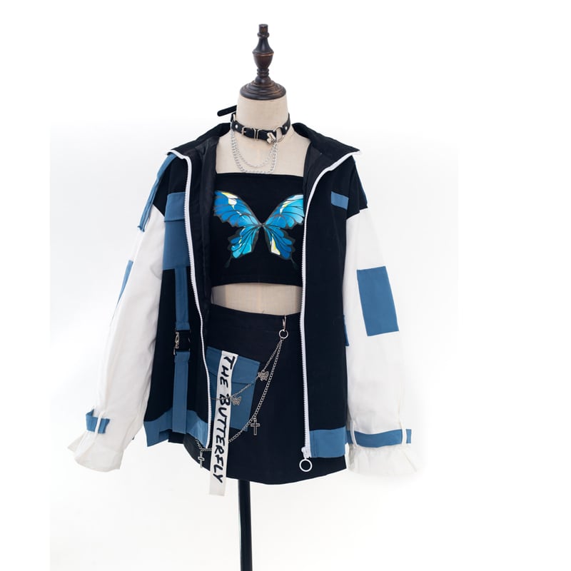 [Momoko Sakura Series] ★Jacket★ Outerwear cute color scheme original white blue black easy to match ladies