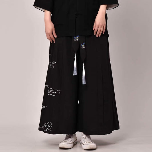 [Adoki series]★China style pants★ Gaucho pants unisex men's black black large size