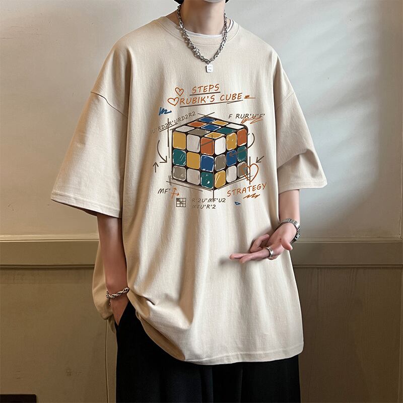 [V37 Series]★T-shirt★ Tops 7color Unisex Men's Large Size Rubik's Cube Pattern