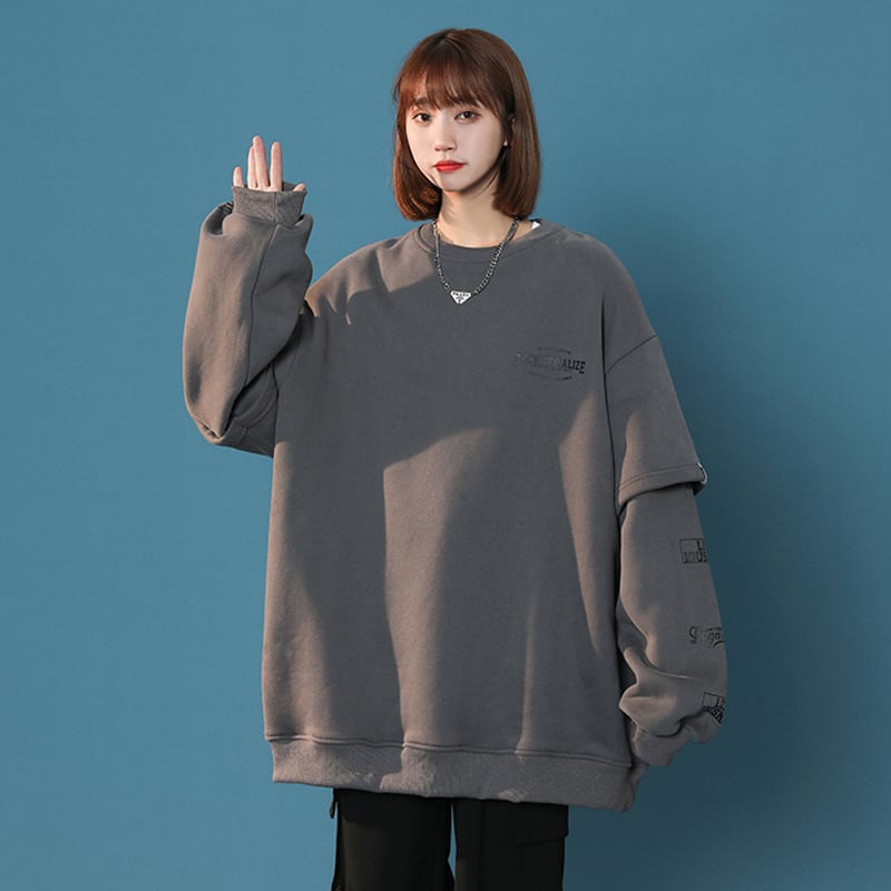 [Fujiiman Series] ★Tops★ 4color Unisex Fake Layered Alphabet Black Beige White Gray