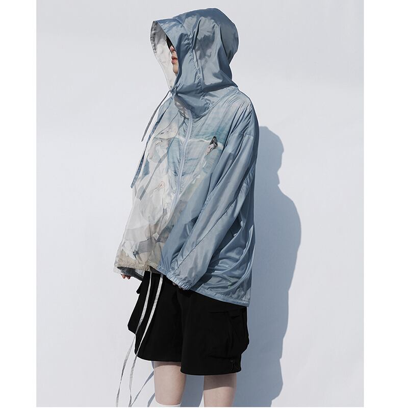 [SIN87 Series] ★UV protection★ UPF50+ Oil painting style Blue Sun protection Cooling protection Thin outerwear Loose fit Unisex Men's