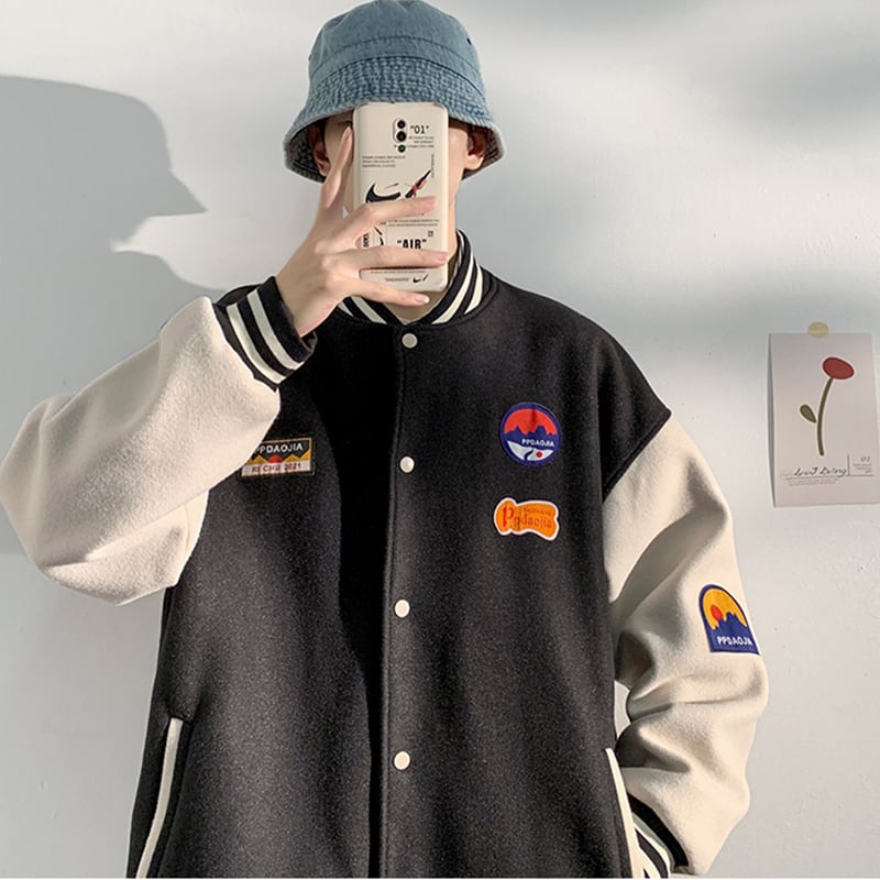 [PPDJ Series] ★Stadium Jacket★ 3color Outerwear Unisex Men's Large Size Apricot Black Blue Green