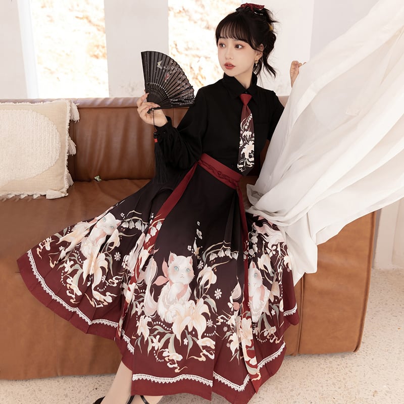 [Kaedetake --- Suzuran series] ★Chinese style setup★ 3color 3-piece set Shirt + tie + Maki skirt Chinese clothes