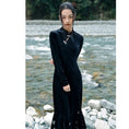 Load image into Gallery viewer, [Da Qinglong Shu Series] ★China-style dress★ Improved cheongsam dress, velvet, slimming, long length, black, black
