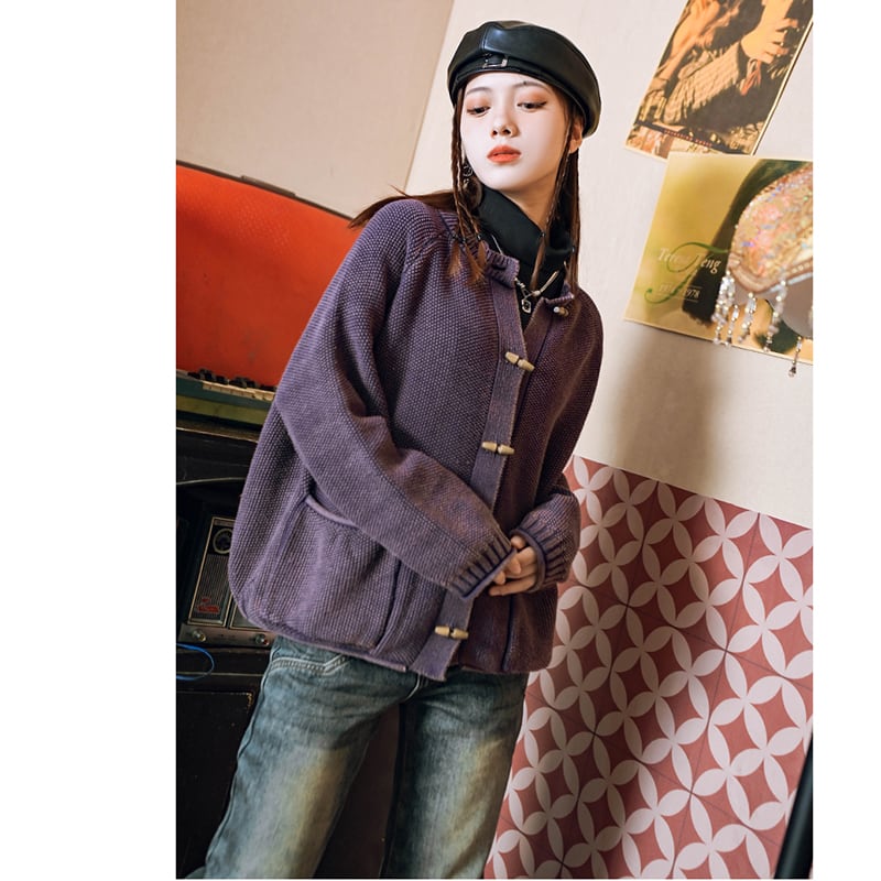 [Kokaisha---Dragon dyeing series] ★China style outerwear★ 2color cardigan knit green purple