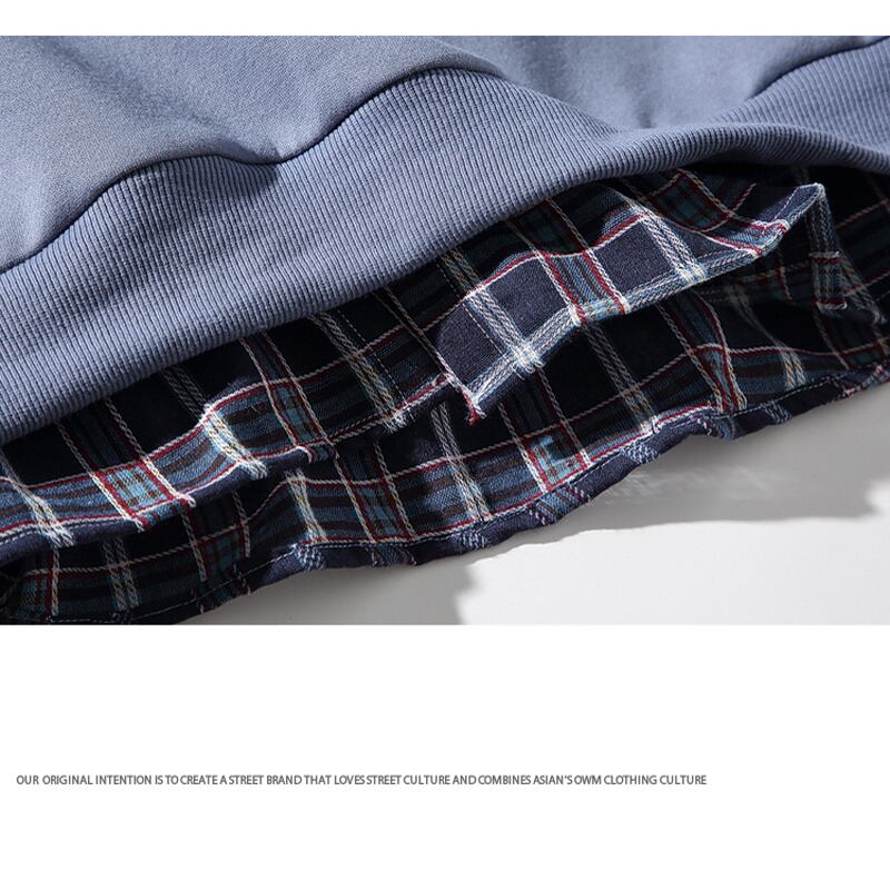 [Satoru Series] ★Tops★ 3 colors fake layered casual plaid pattern unisex men's black gray blue