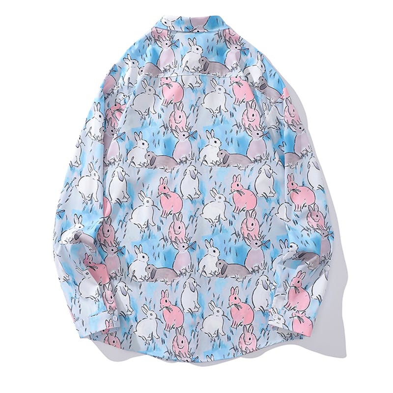 [TRAVEL ISSUANCE Series]★Shirt★ 2color long sleeve shirt tops unisex men's rabbit cartoon blue green