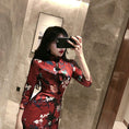 Load image into Gallery viewer, Sexy Chinese Dress Short One Piece SML Coming of Age Ceremony Party Red Red Slit Floral Pattern
