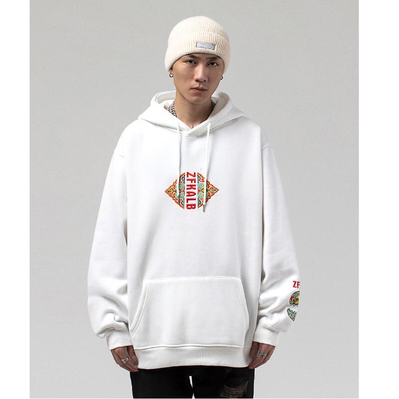 [CHAOJIEQU series] ★China style hoodie★ 2color tops unisex men's embroidery casual black white