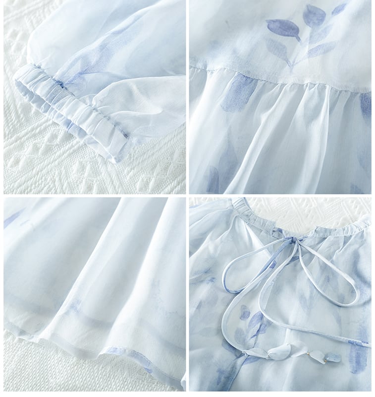 [Hakushu Series] ★2-piece dress set★ Hanging dress + long sleeve dress + chiffon Blue Blue Cute