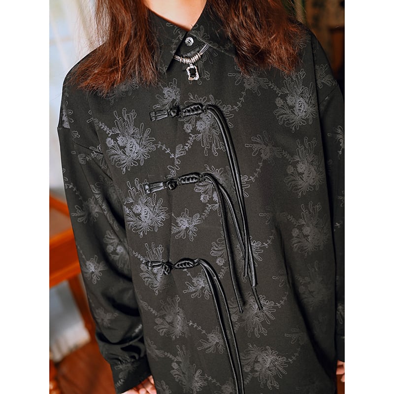 [Ancient Monster---Ink series] ★China style shirt★ Tops long sleeve shirt original print black black