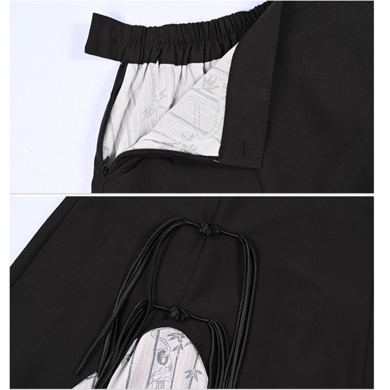 [Kokaisha---Bamboo Series] ★Chinese style skirt★ Fringe Chinese clothing Original Color scheme Irregular Black Black