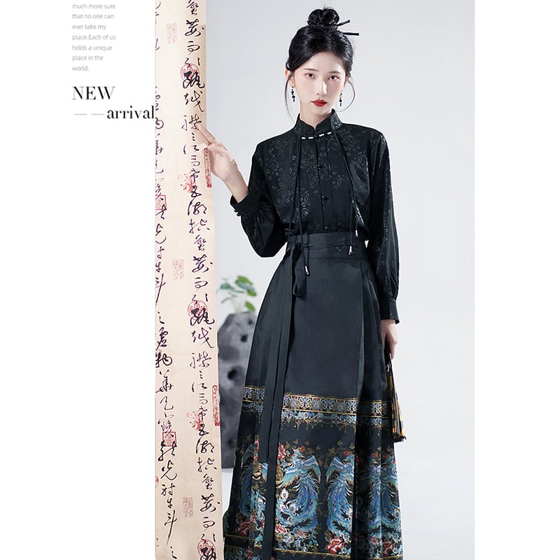 [Lou series]★China style skirt★Maki skirt bottoms Hanfu skirt black black long length