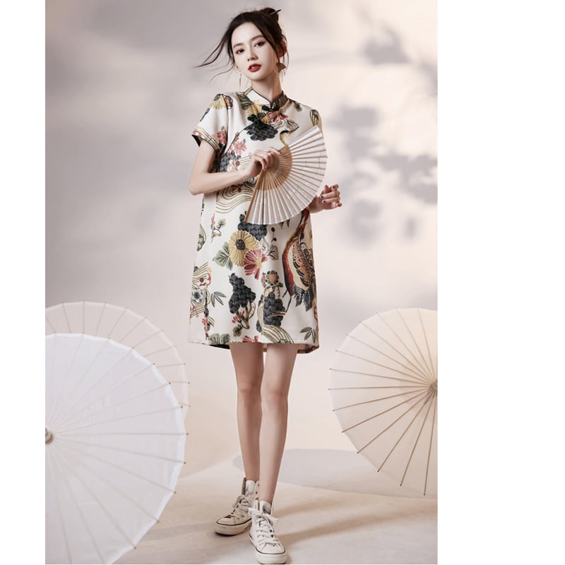 [YUEQIAO Series] ★Improved Chinese dress★ Short length crane loose fitting dress wedding fireworks festival festival