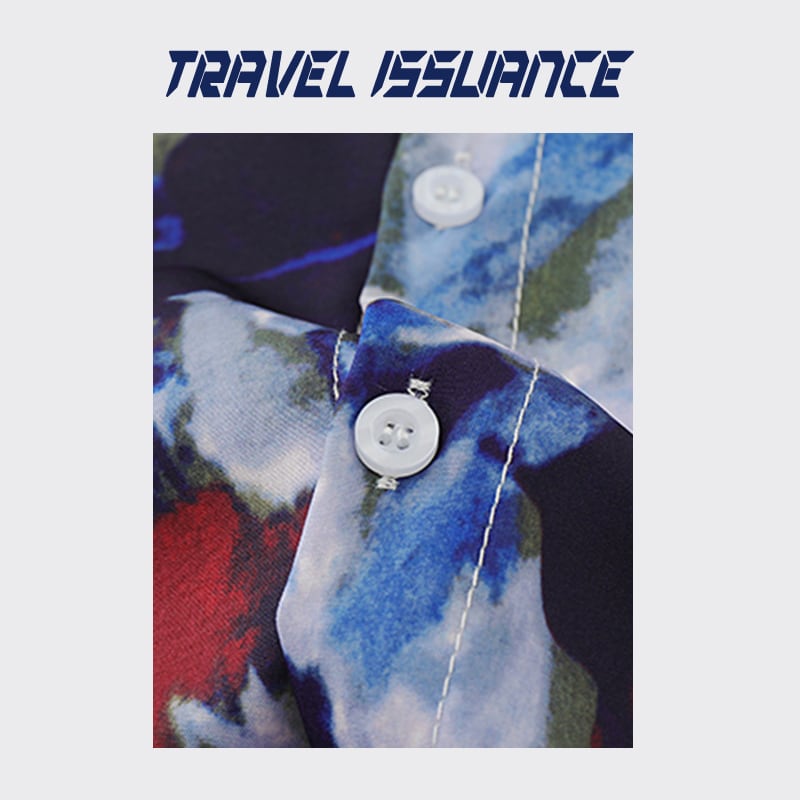 【TRAVEL ISSUANCEシリーズ】★油絵風シャツ★ トップス 半袖シャツ 春夏 M L XL 2XL 男女兼用 メンズ 個性的 合わせやすい