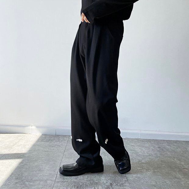 [Illustrated series]★China style pants★Bottoms China button black black unisex men's casual pants