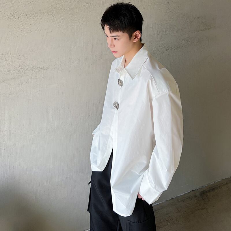 [XIAOQI Series]★Shirt★ 2color Tops Unisex Men's Design Long Sleeve Shirt Black White