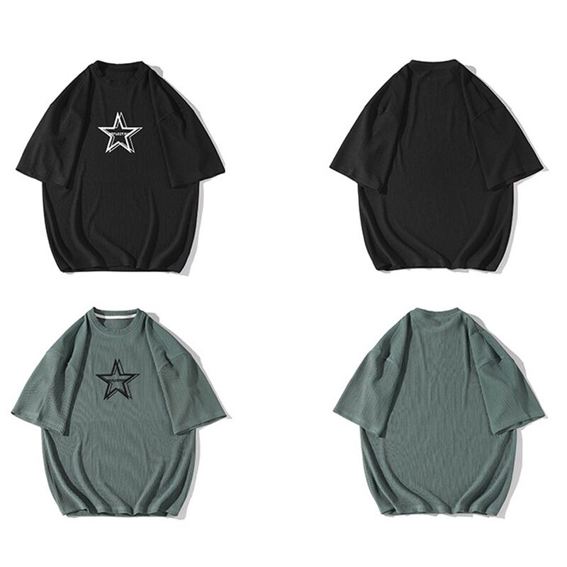 [BIGEMAN Series]★T-shirt★ Tops 3color Unisex Men's Large Size Simple Short Sleeve Star