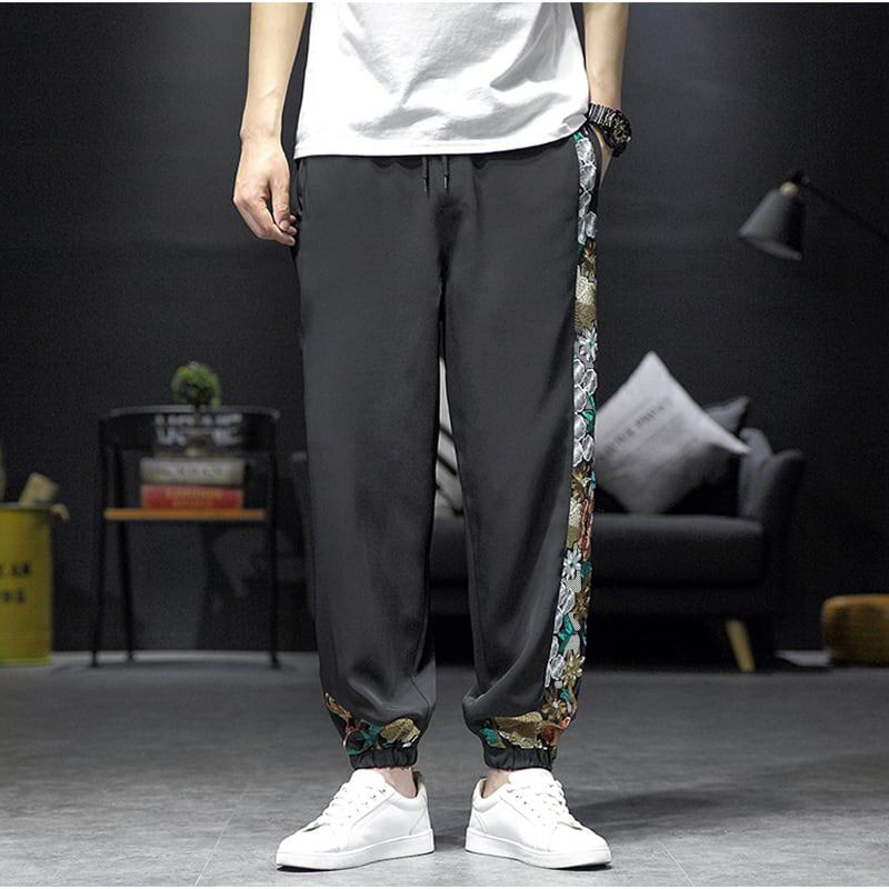 [Shu Han Ink Series]★China style pants★Casual pants 3color embroidery thin cool summer unisex black beige green