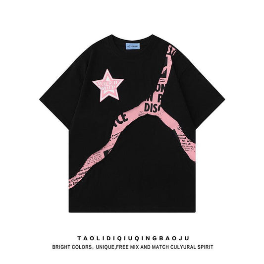 [Fleeing Earth Series] ★T-shirt★ 3color Tops Short Sleeve Shirt Unisex Men's Star Apricot Black White