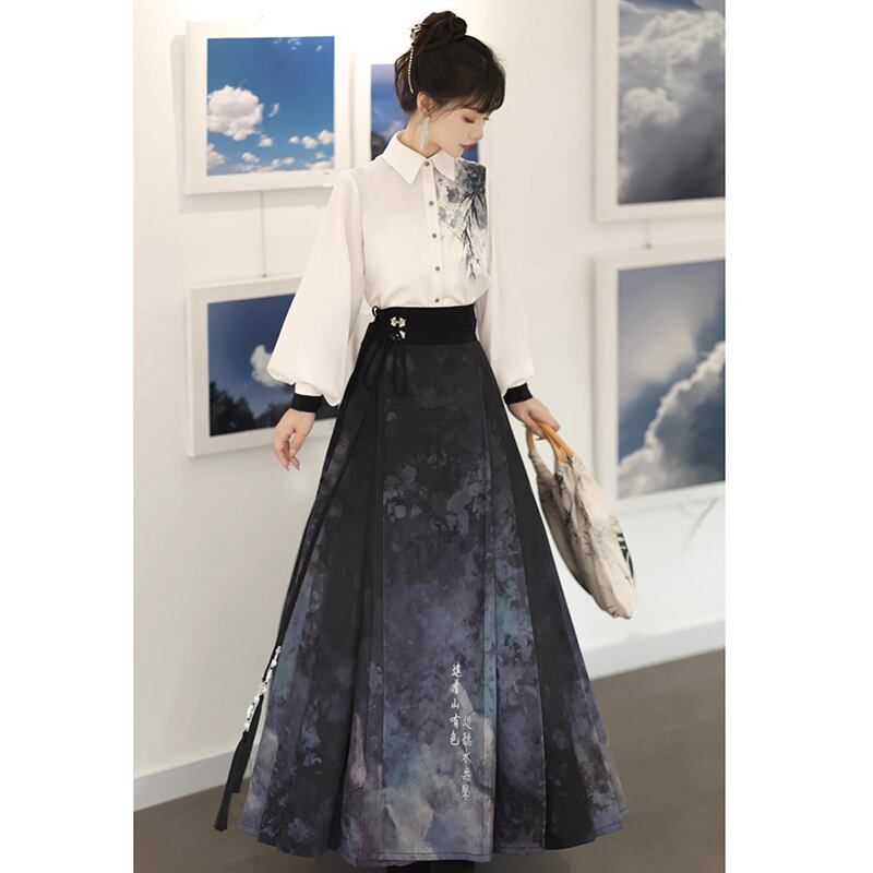 [Dust Smoke Cloud Dream---Picture Series]★China style skirt★Maki skirt, Chinese clothing, ink pattern, long length, original, cute, Hanfu skirt