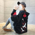 Load image into Gallery viewer, Chinese-style hoodie top with crane and floral print, large size, loose fit, black, M, L, XL, 2XL
