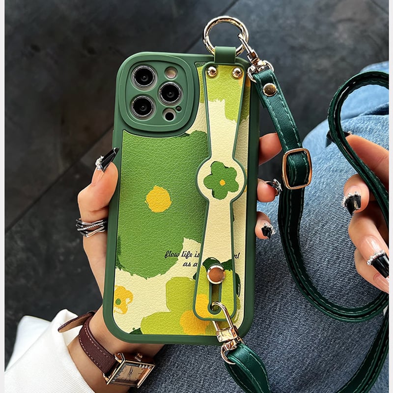 [YOUPIN series]★Mobile case★ 2color iPhone14 iPhone13 iPhone12 iPhone11 iPhoneX iPhone7/8 Flower Beige Green