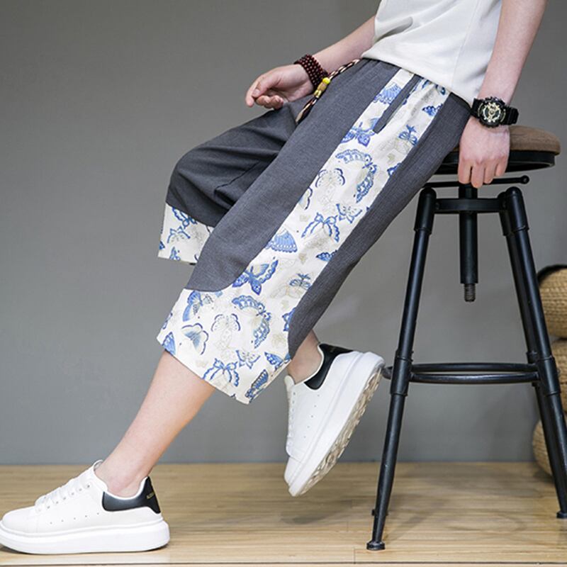 [JUNYI Series]★China style trousers★ 3color bottoms trousers casual pants unisex men's large size switching 3/4 length short length pants