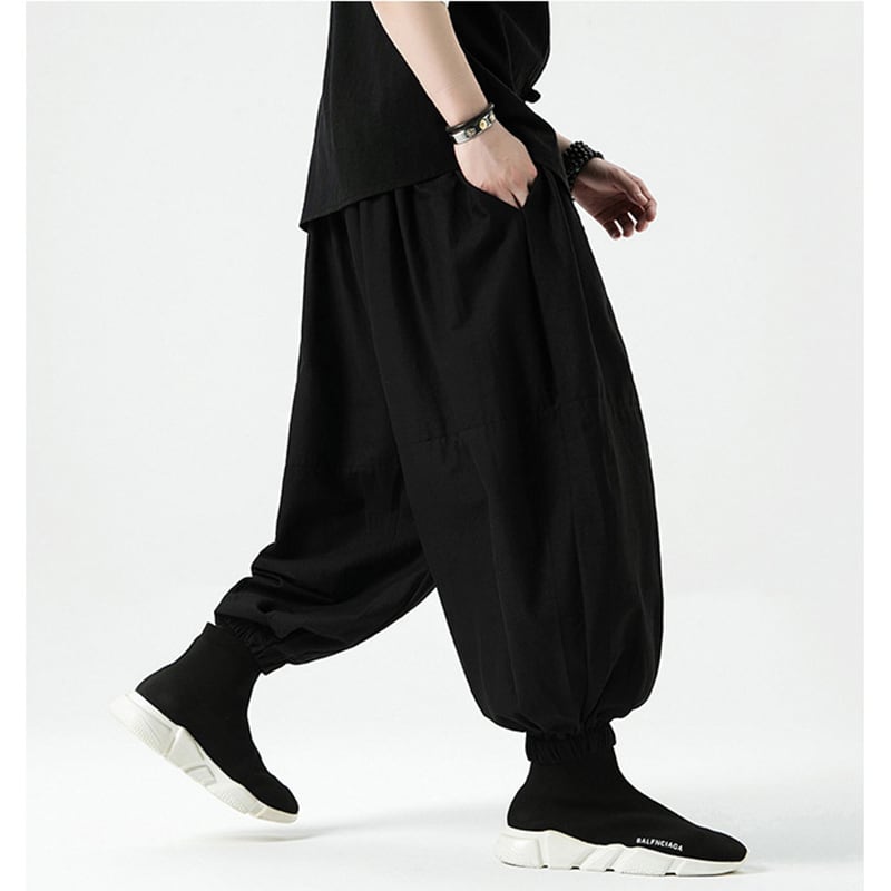 [JUNYI Series] ★Casual Pants★ Bottoms Chinese Style Pants Men's Large Size Plain Retro Black Black