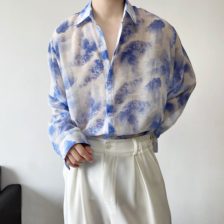 [ZHUIYI Series]★Shirt★ Tops, long sleeve shirt, floral pattern, unisex, men's, thin, cool, sun protection, cooling protection