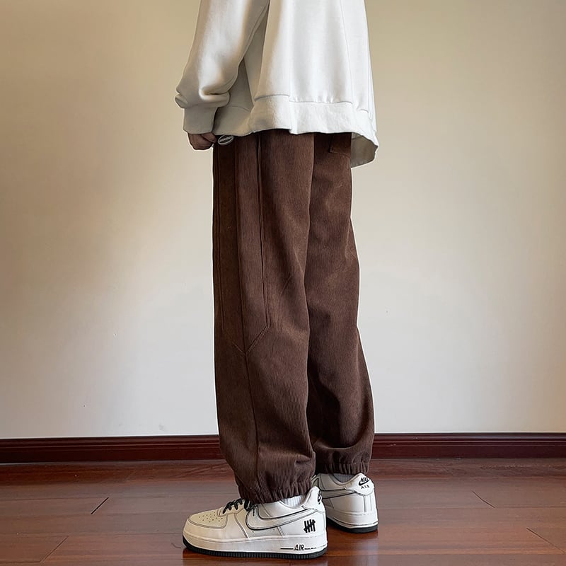 [BIGEMAN Series] ★Casual Pants★ Brushed lining 3color Bottoms Pants Unisex Men's Large Size Green Black Coffee Color