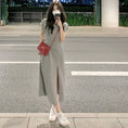 Load image into Gallery viewer, [SHIBAYUE Series] ★One Piece ★ Short Sleeve Women's Fashion Cute Slit Improves Temperament Gray Gray
