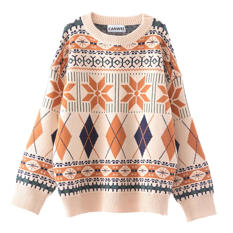 [RiseBrand Series]★Sweater★ 2color Knit Tops Christmas Unisex Men's Apricot Coffee Color