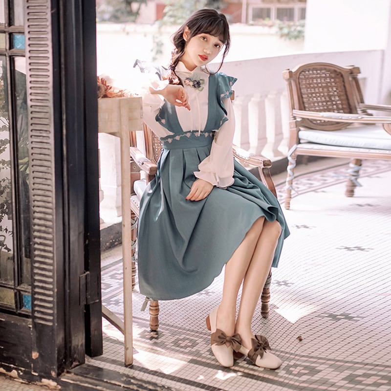 [JUN Series]★China style setup★ Shirt + hanging skirt cute retro elegant date