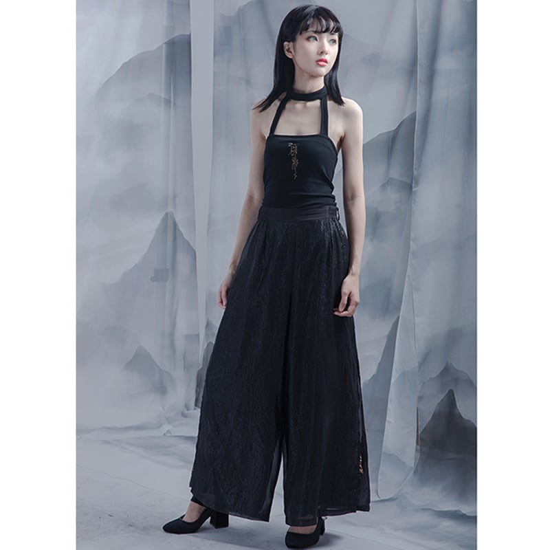 [Kyodo Series] ★China style gaucho pants★ Wide pants, unisex, couple clothes, men's, embroidery, dragon, elastic waist