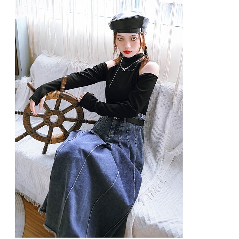 [Kokaisha --- Dream Girl Series] ★Denim skirt★ Bottoms Long skirt Easy to match Blue Blue