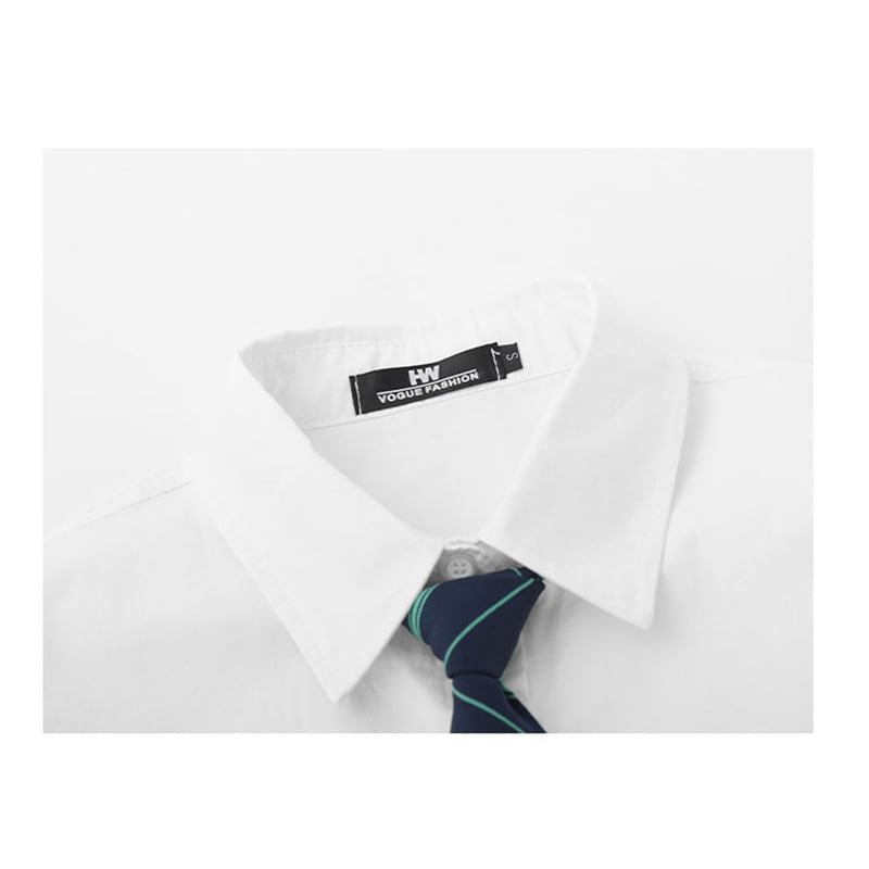 [MOISHE TIDE Series]★Shirt with tie★ 2color tops long sleeve shirt short length white blue cute