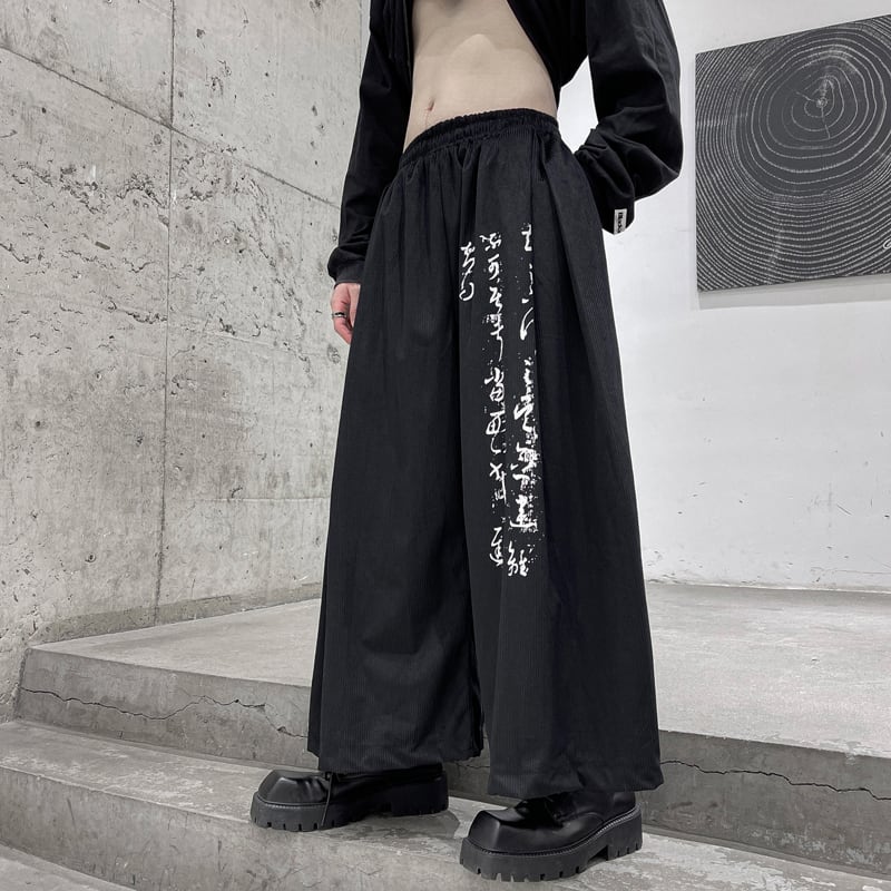 [YADISEN Series]★China style trousers★Bottoms Unisex Men's Large size Letter pattern Quarter length Black Black