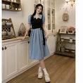 Load image into Gallery viewer, [JIGUJIGU Series] ★One Piece★ Short Sleeve Dress Switching Fake Layered Large Size Blue Blue
