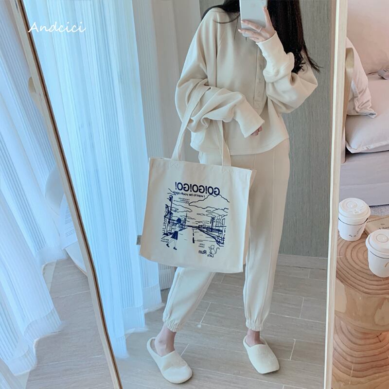 [Andcici Series]★Bag★ 2color tote bag, canvas bag, large capacity, date, commuting to work, school, cute, ladies, easy to match