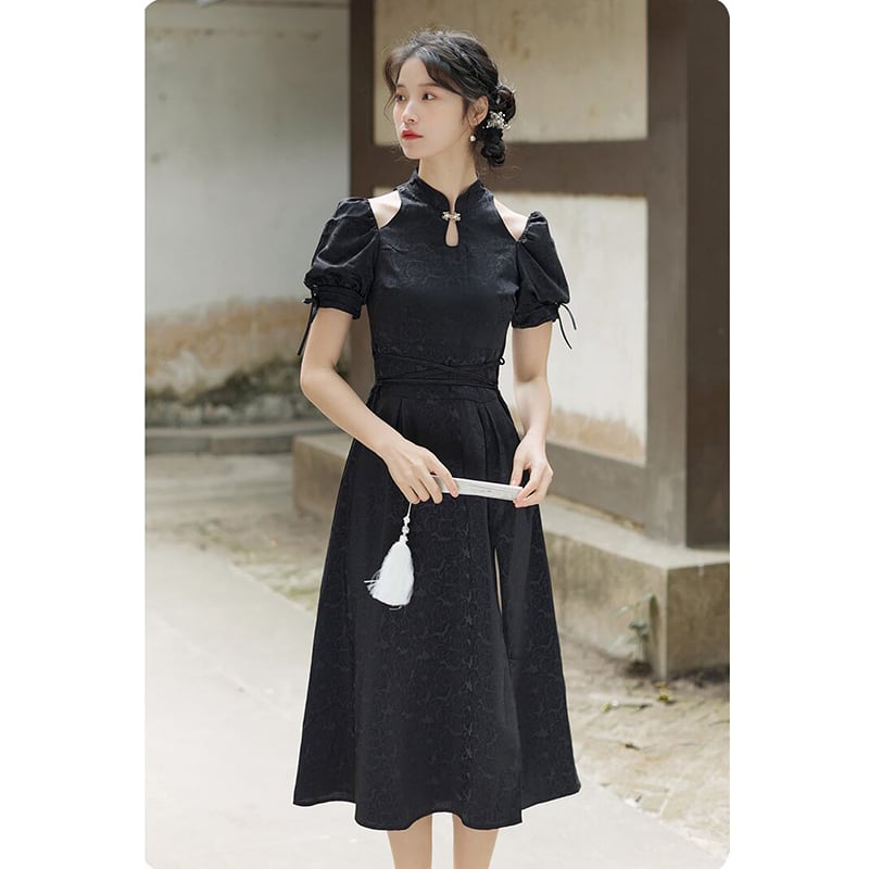 [Agoya Yui Series]★Chinese style dress★ Improved Chinese dress 2 colors Chinese clothing XS SML XL Black White