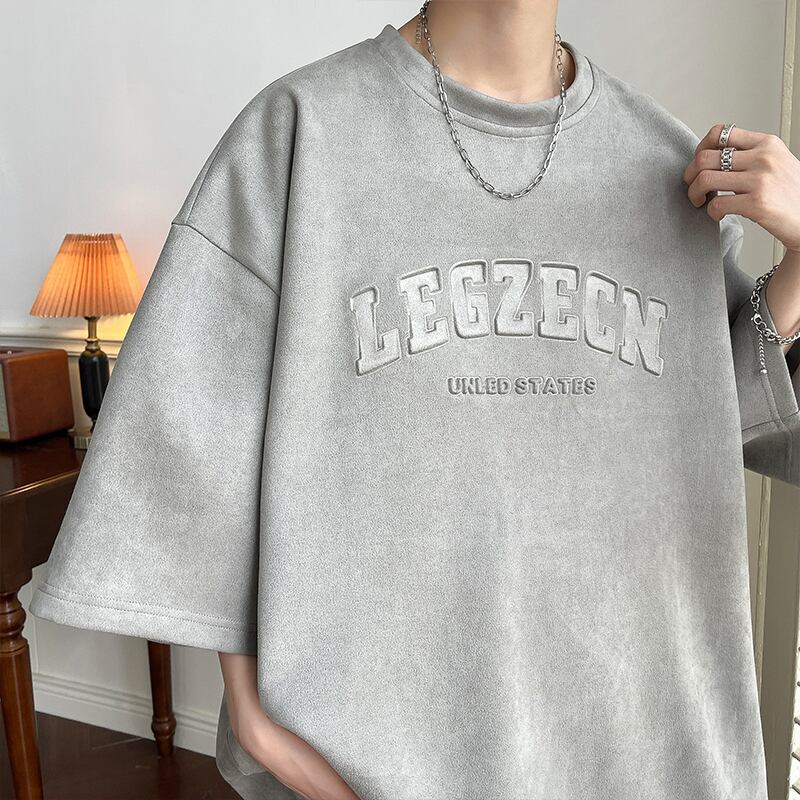 [BIGEMAN Series]★T-shirt★ Tops 2color Unisex Men's Large Size Brown Gray Summer Clothes