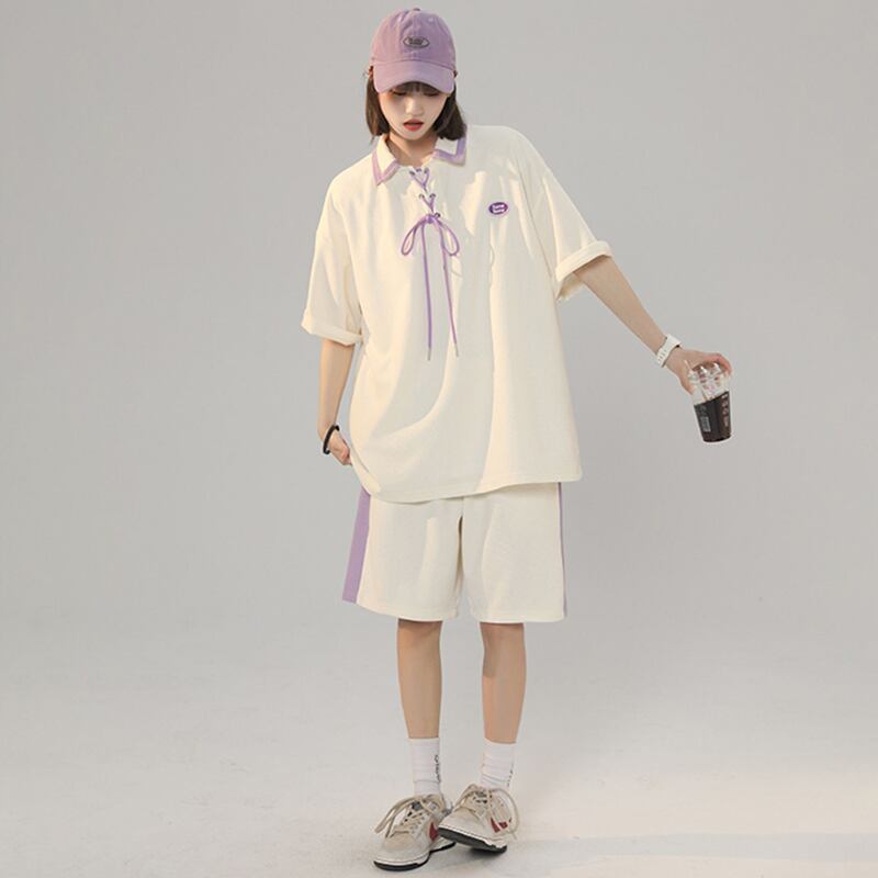 [SENSU Series]★Setup★ 3color POLO shirt + shorts Unisex Men's Beige Green Purple