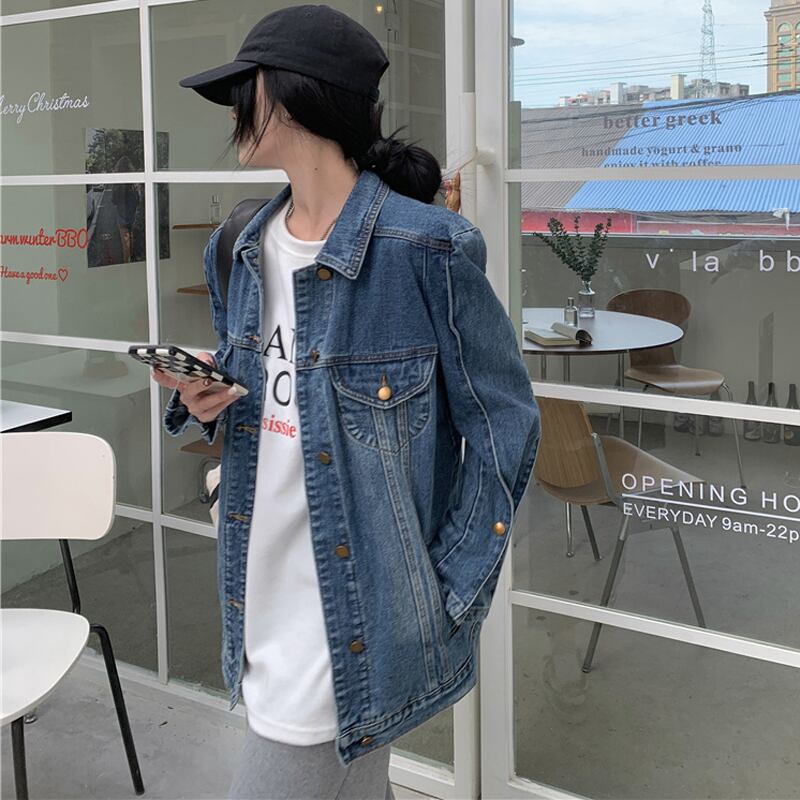 [KEKELI Series]★Denim Jacket★ Outerwear Spring Clothes Retro Loose Easy to Match Blue Blue