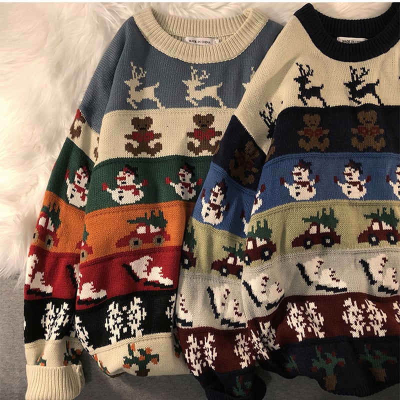 [HeyHenry Series]★Sweater★ 2color Christmas New Year Red Green Blue Deer Pattern Autumn/Winter Men's Couple Clothes Unisex